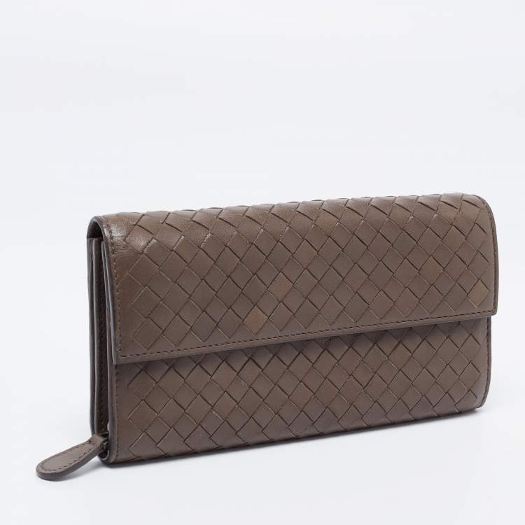 Pre Owned Bottega Veneta Grey Intrecciato Leather Flap Continental Wallet