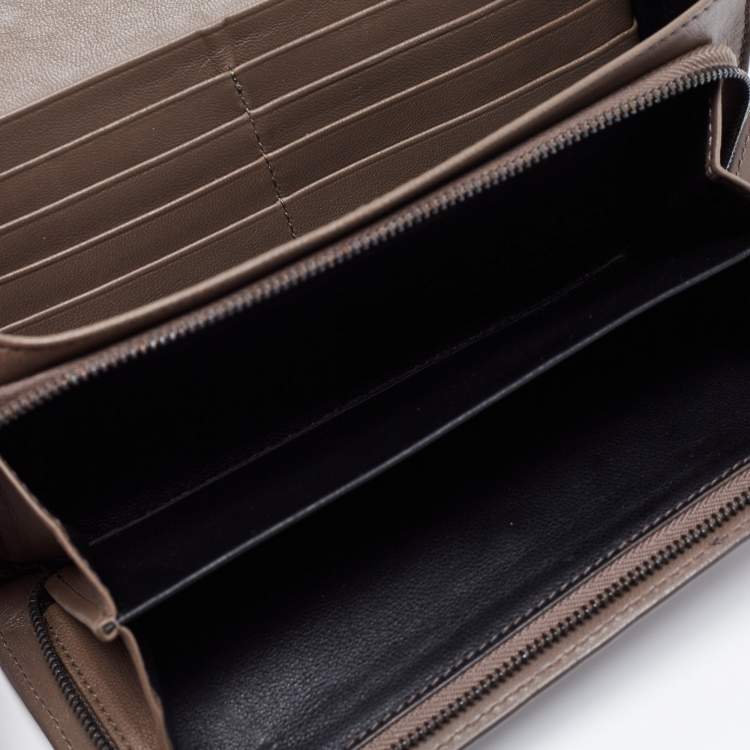Pre Owned Bottega Veneta Grey Intrecciato Leather Flap Continental Wallet