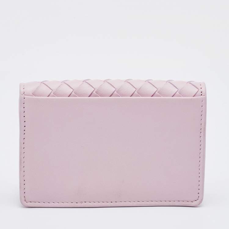 Pre Owned Bottega Veneta Pink Intrecciato Leather Business Card Case