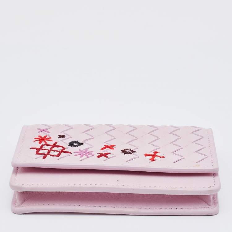 Pre Owned Bottega Veneta Pink Intrecciato Leather Business Card Case