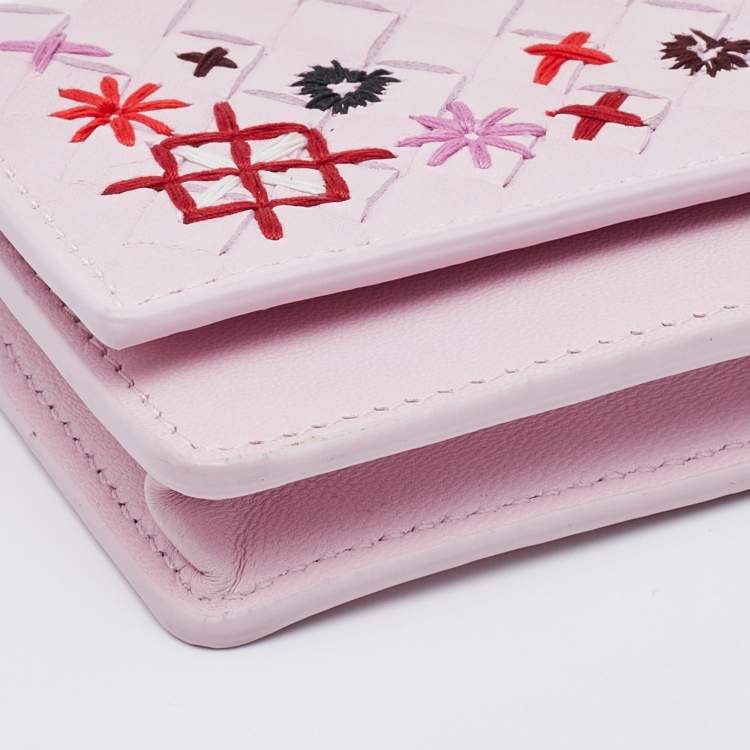 Pre Owned Bottega Veneta Pink Intrecciato Leather Business Card Case