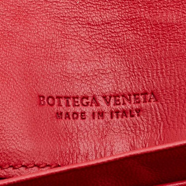 Pre Owned Bottega Veneta Red Intrecciato Leather Continental Flap Wallet