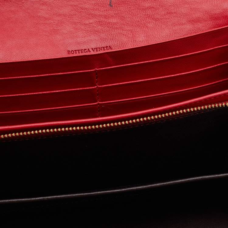 Pre Owned Bottega Veneta Red Intrecciato Leather Continental Flap Wallet