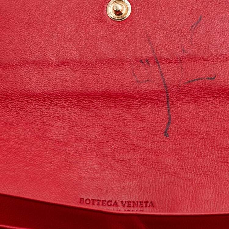 Pre Owned Bottega Veneta Red Intrecciato Leather Continental Flap Wallet