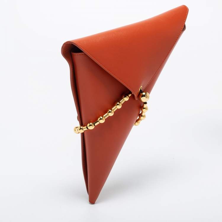 Pre Owned Bottega Veneta Orange Leather Ball Chain Triangle Pouch