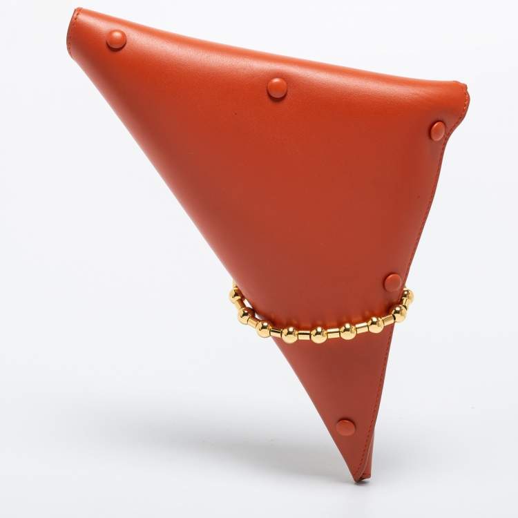 Pre Owned Bottega Veneta Orange Leather Ball Chain Triangle Pouch