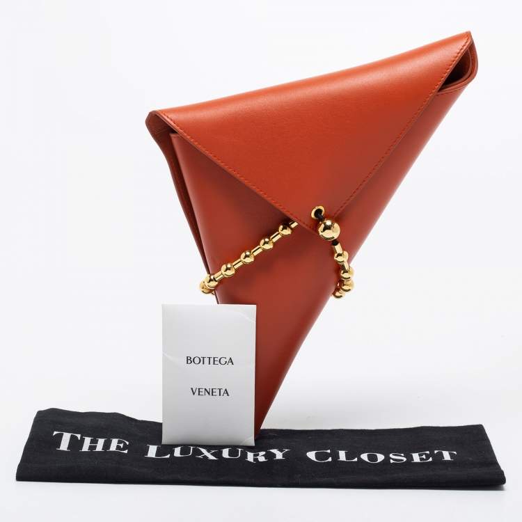 Pre Owned Bottega Veneta Orange Leather Ball Chain Triangle Pouch