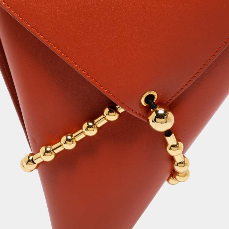 Pre Owned Bottega Veneta Orange Leather Ball Chain Triangle Pouch