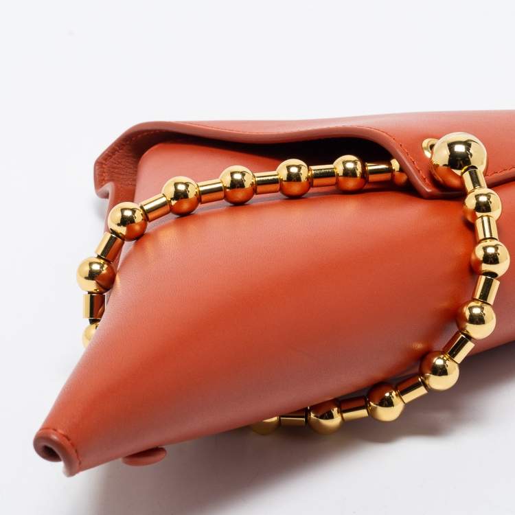 Pre Owned Bottega Veneta Orange Leather Ball Chain Triangle Pouch