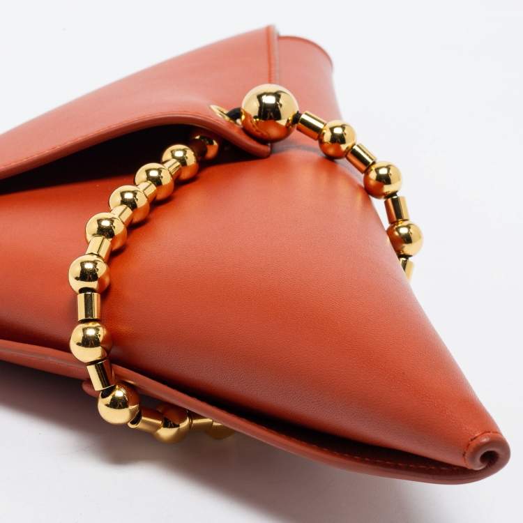 Pre Owned Bottega Veneta Orange Leather Ball Chain Triangle Pouch