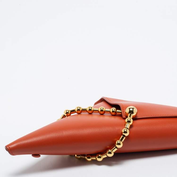 Pre Owned Bottega Veneta Orange Leather Ball Chain Triangle Pouch