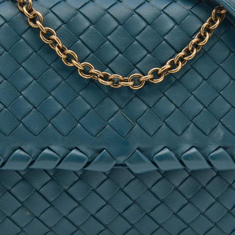 Pre Owned Bottega Veneta Blue Intrecciato Leather Baby Olimpia Shoulder Bag
