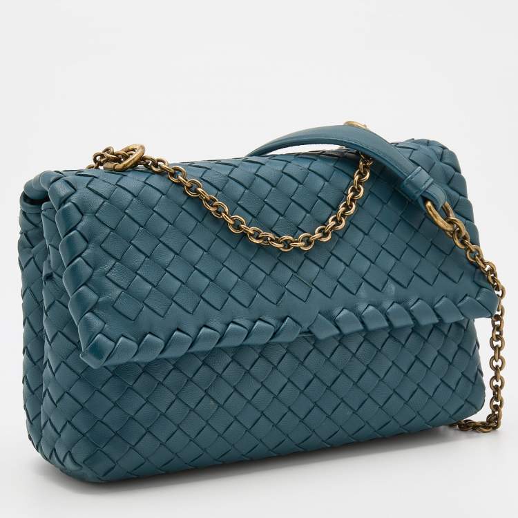 Pre Owned Bottega Veneta Blue Intrecciato Leather Baby Olimpia Shoulder Bag