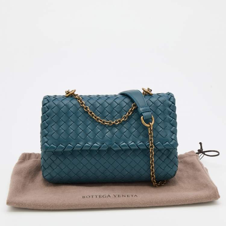Pre Owned Bottega Veneta Blue Intrecciato Leather Baby Olimpia Shoulder Bag