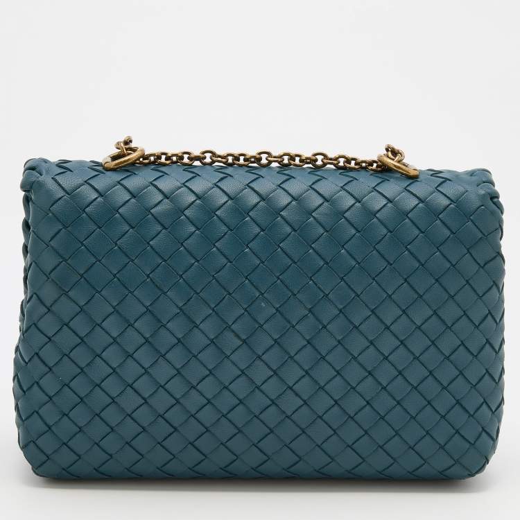 Pre Owned Bottega Veneta Blue Intrecciato Leather Baby Olimpia Shoulder Bag