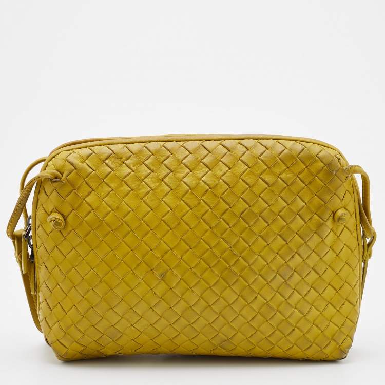 Pre Owned Bottega Veneta Citrus Yellow Intrecciato Leather Nodini Shoulder Bag