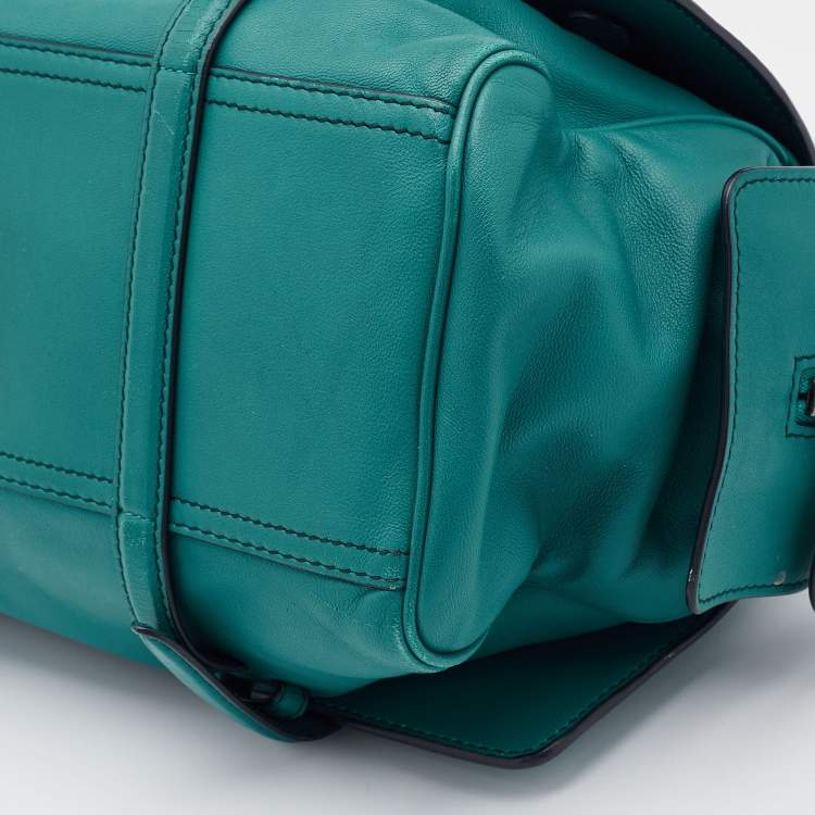 Pre Owned Bottega Veneta Turquoise Intrecciato Leather Monaco Satchel