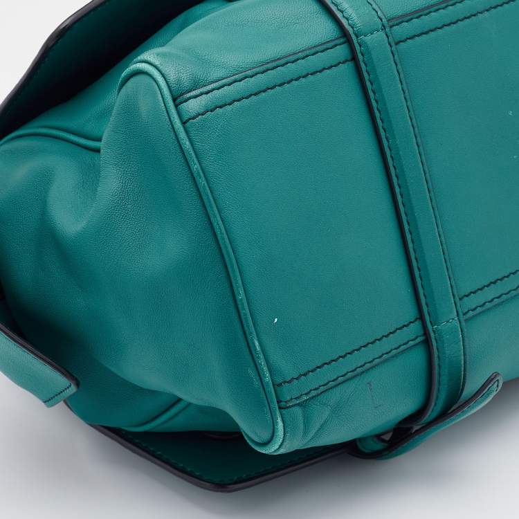 Pre Owned Bottega Veneta Turquoise Intrecciato Leather Monaco Satchel