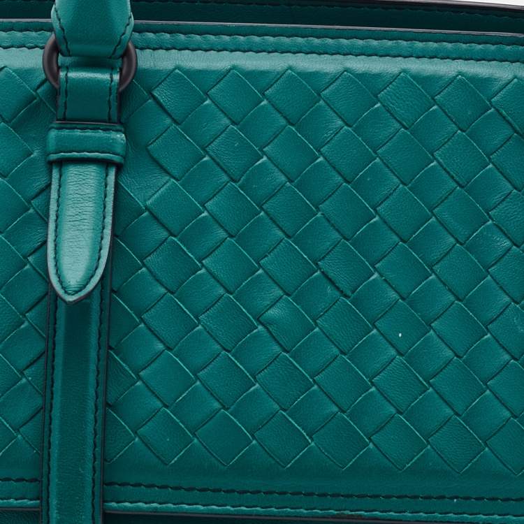 Pre Owned Bottega Veneta Turquoise Intrecciato Leather Monaco Satchel