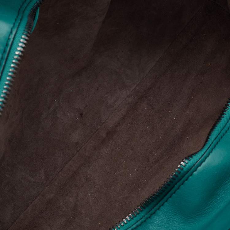 Pre Owned Bottega Veneta Turquoise Intrecciato Leather Monaco Satchel