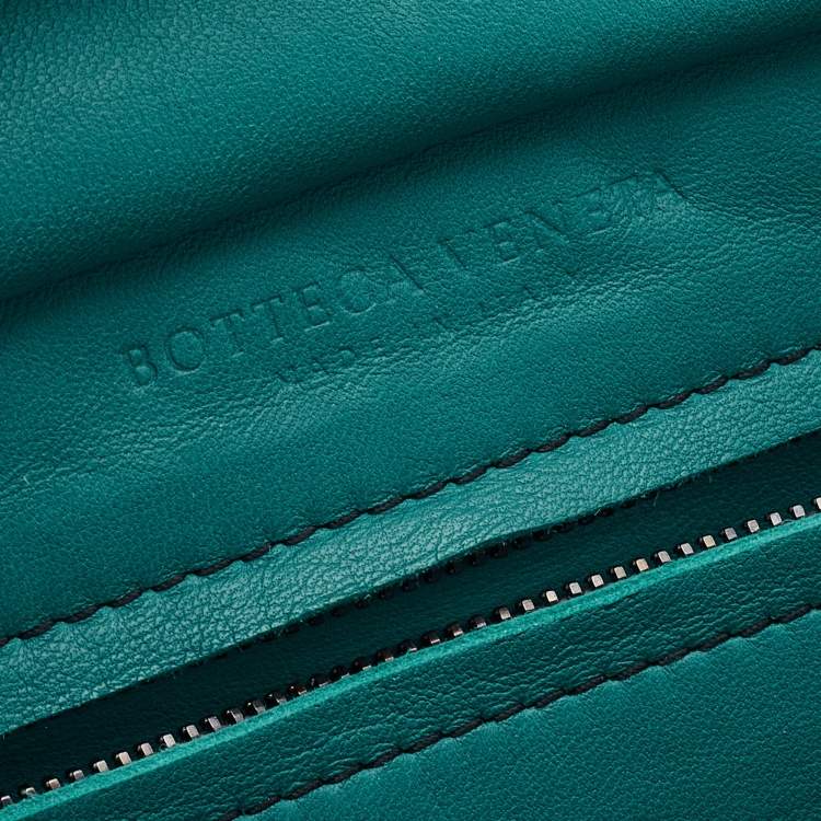 Pre Owned Bottega Veneta Turquoise Intrecciato Leather Monaco Satchel