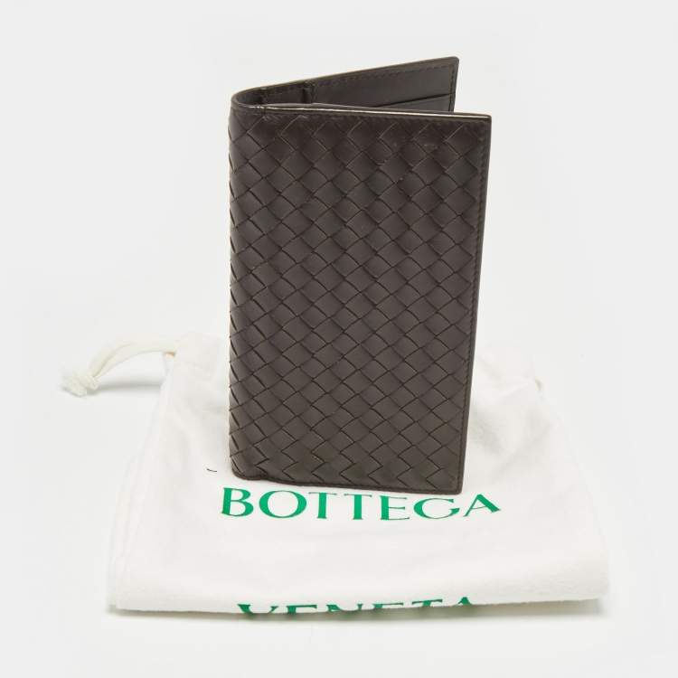 Pre Owned Bottega Veneta Dark Brown Intrecciato Leather Bifold Wallet