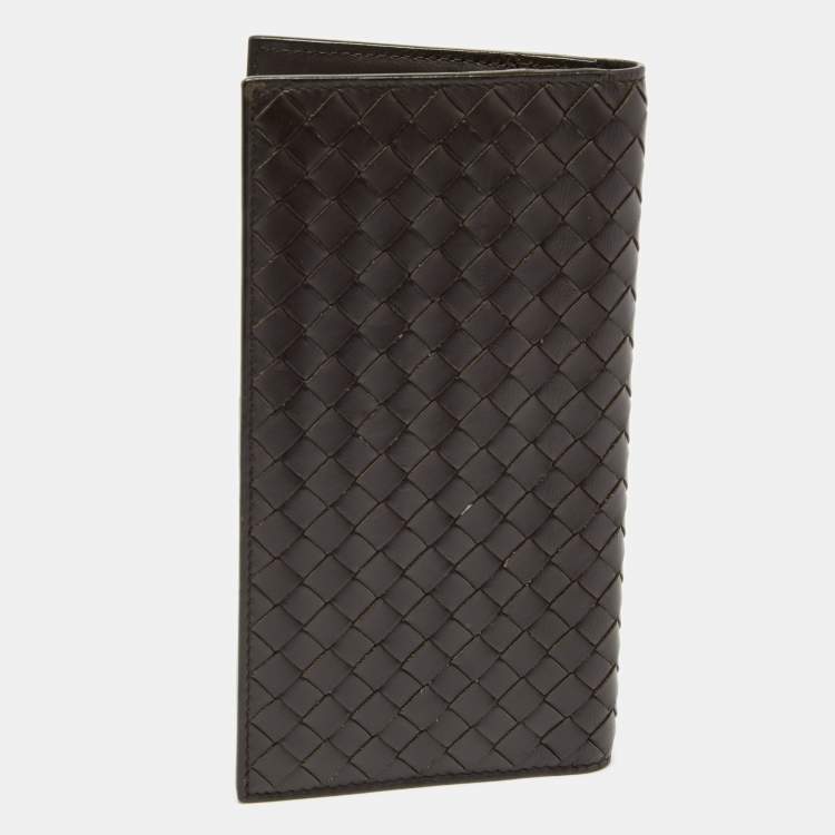 Pre Owned Bottega Veneta Dark Brown Intrecciato Leather Bifold Wallet
