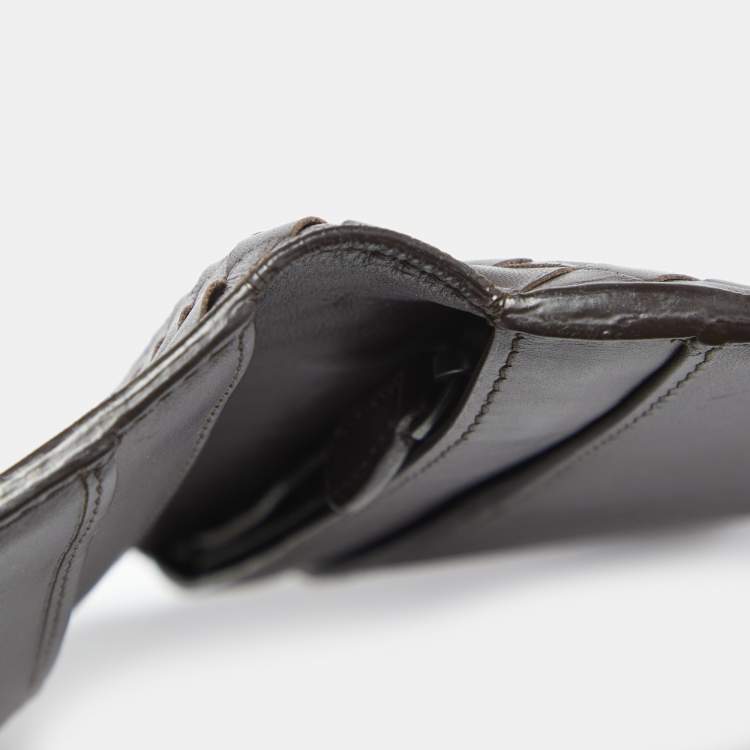 Pre Owned Bottega Veneta Dark Brown Intrecciato Leather Bifold Wallet