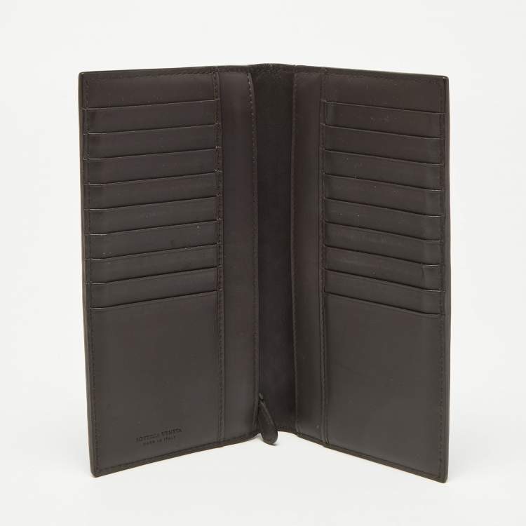 Pre Owned Bottega Veneta Dark Brown Intrecciato Leather Bifold Wallet