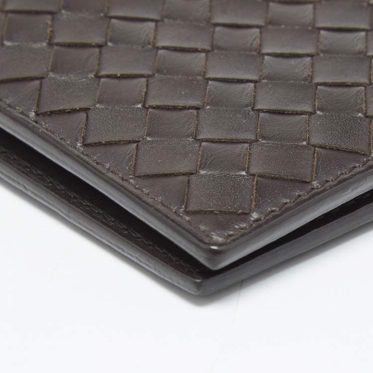Pre Owned Bottega Veneta Dark Brown Intrecciato Leather Bifold Wallet