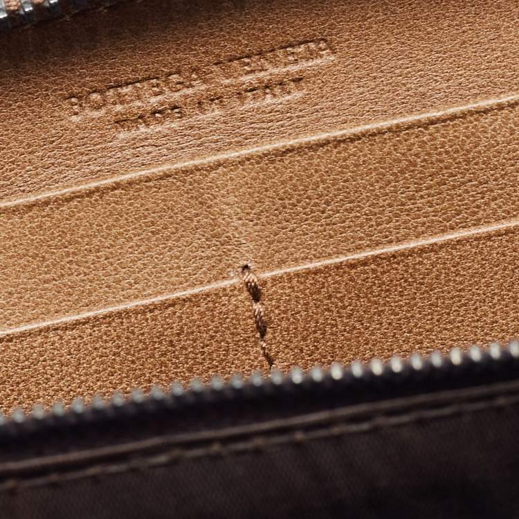 Pre Owned Bottega Veneta Brown Intrecciato Leather Zip Around Wallet
