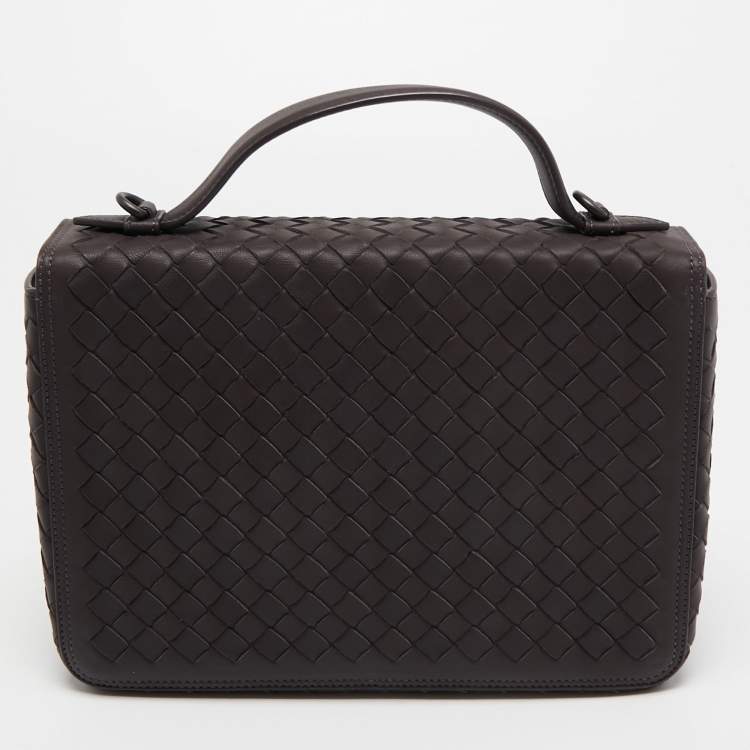 Pre Owned Bottega Veneta Mauve Intrecciato Leather Alumna Top Handle Bag