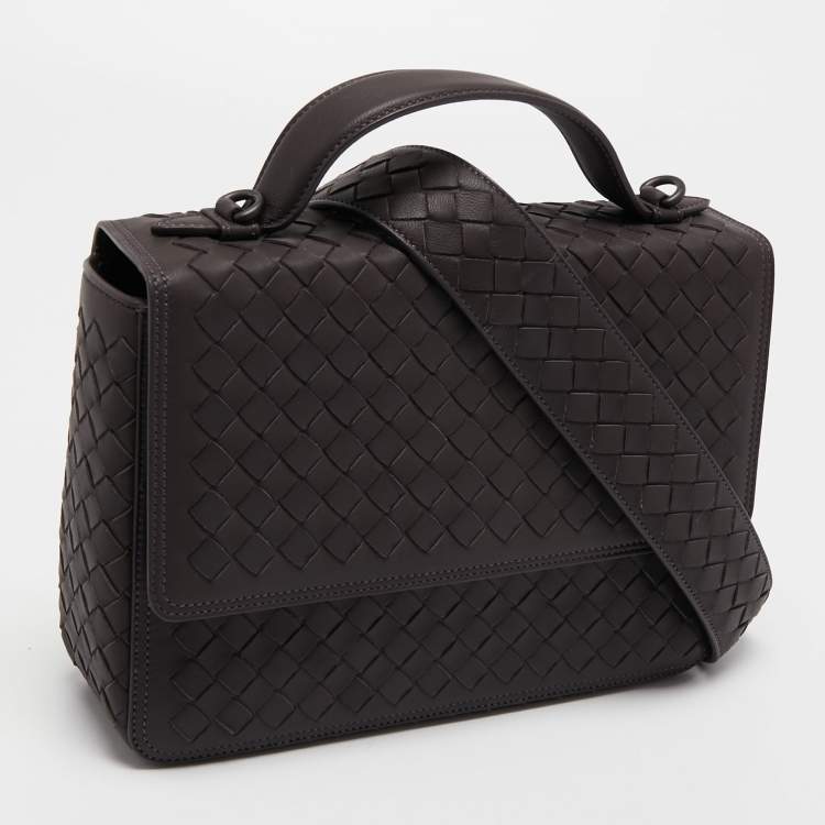 Pre Owned Bottega Veneta Mauve Intrecciato Leather Alumna Top Handle Bag