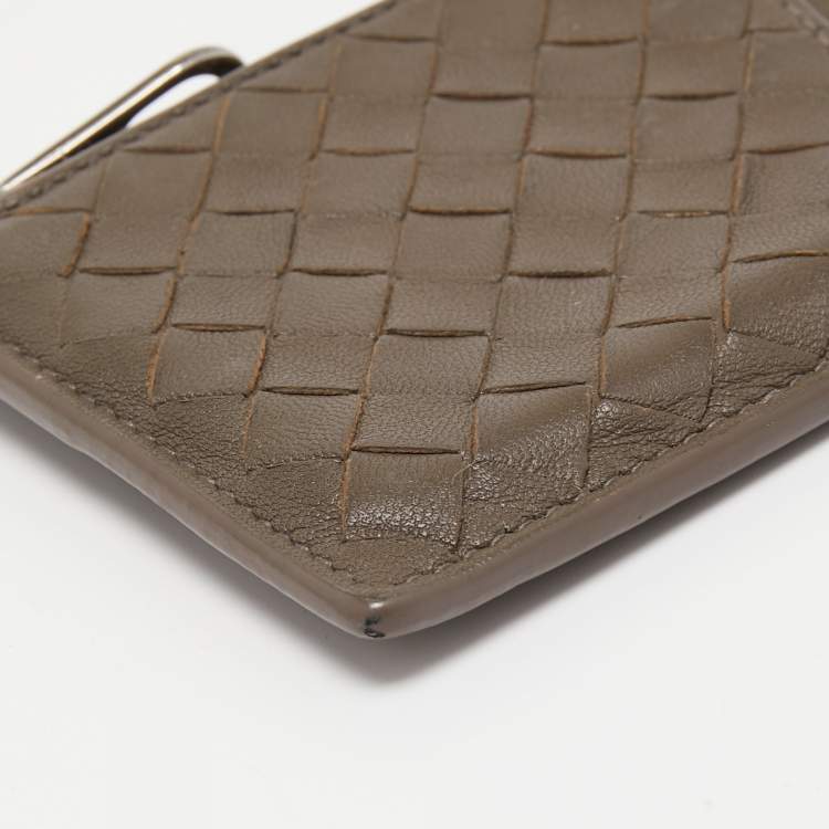 Pre Owned Bottega Veneta Brown/Yellow Intrecciato Leather Zip Card Holder