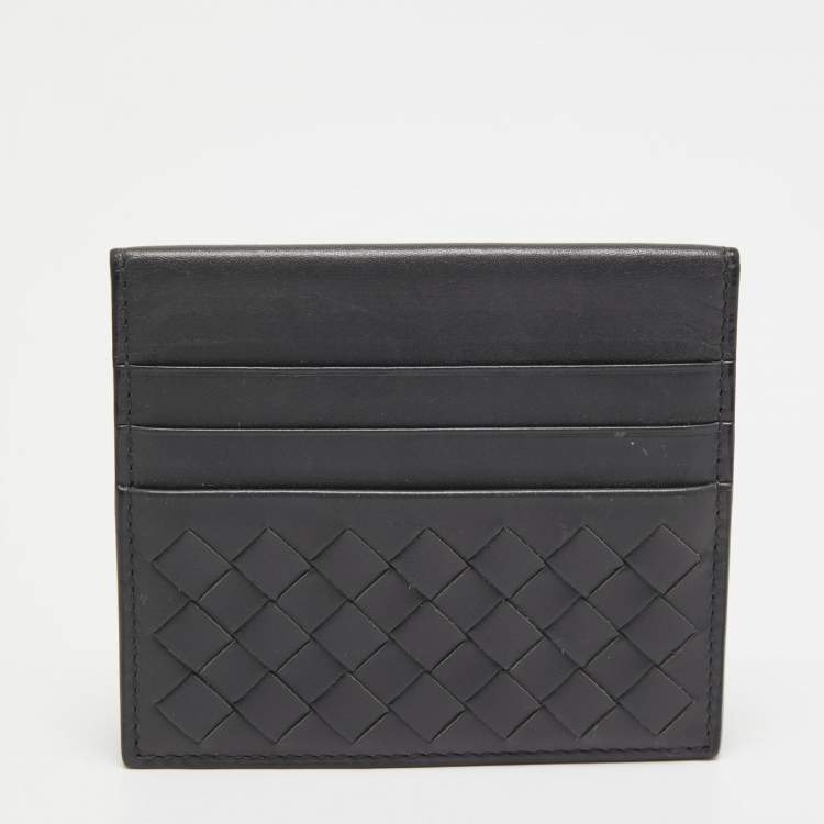 مملوكة مسبقًا Bottega Veneta Dark Grey Intrecciato Leather Bifold Card Holder