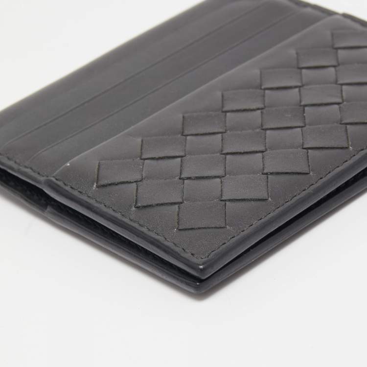مملوكة مسبقًا Bottega Veneta Dark Grey Intrecciato Leather Bifold Card Holder