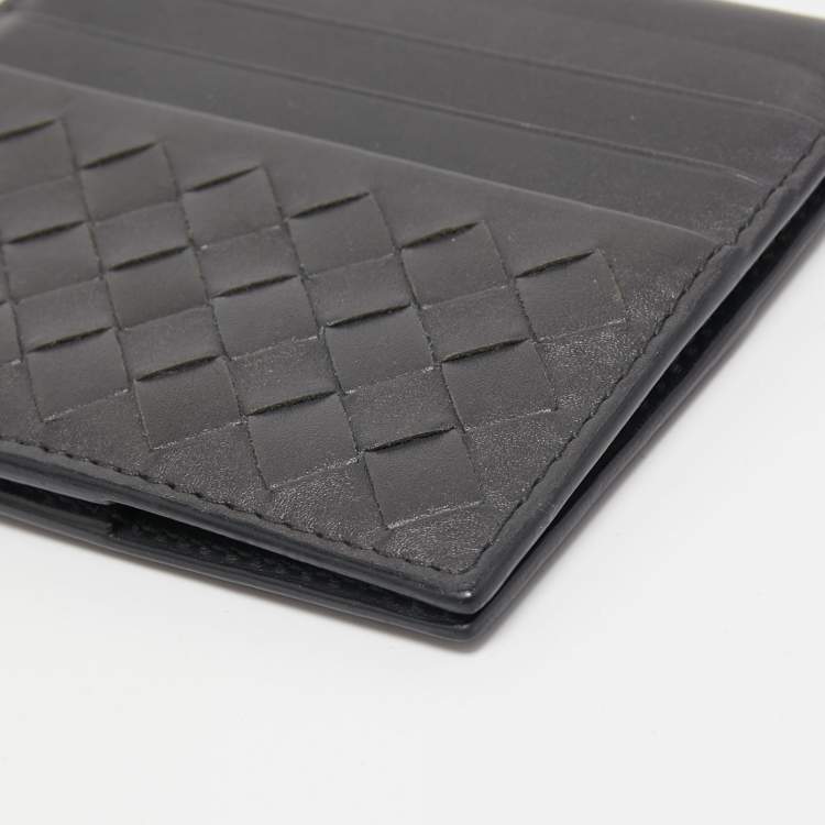 مملوكة مسبقًا Bottega Veneta Dark Grey Intrecciato Leather Bifold Card Holder