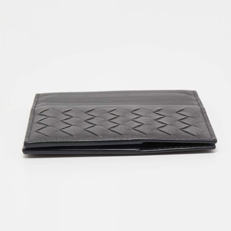 مملوكة مسبقًا Bottega Veneta Dark Grey Intrecciato Leather Bifold Card Holder