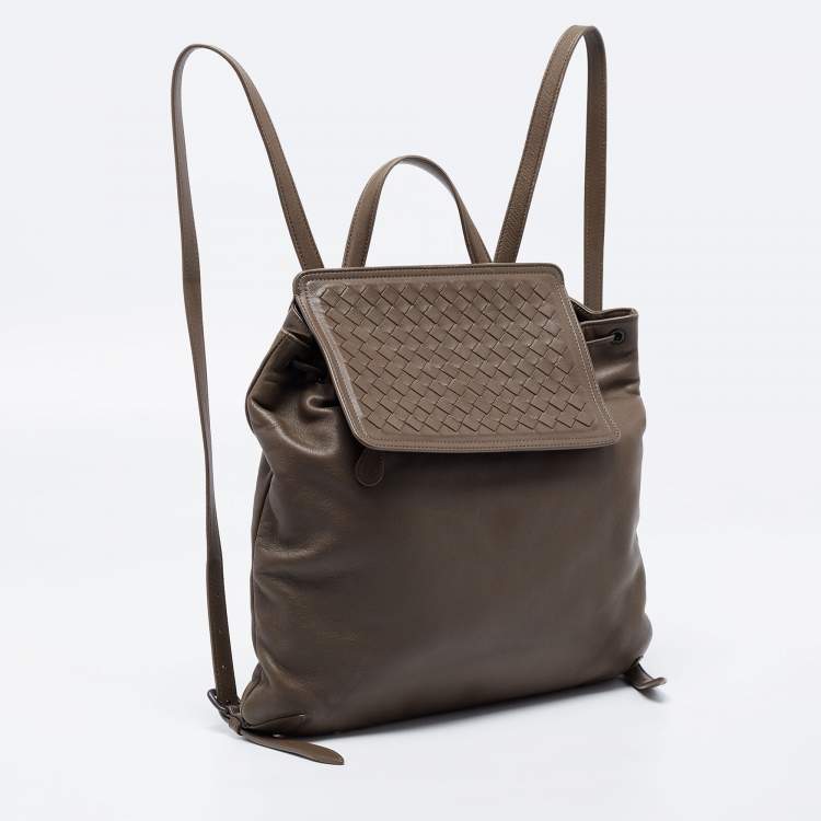 Pre Owned Bottega Veneta Brown Intrecciato Leather Backpack 