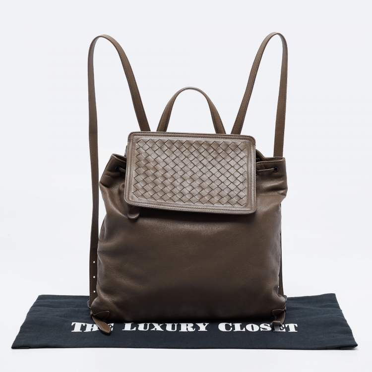 Pre Owned Bottega Veneta Brown Intrecciato Leather Backpack 