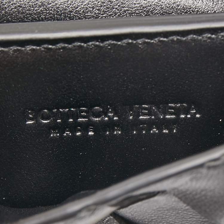 Pre Owned Bottega Veneta Black Intrecciato Leather Wallet On Strap