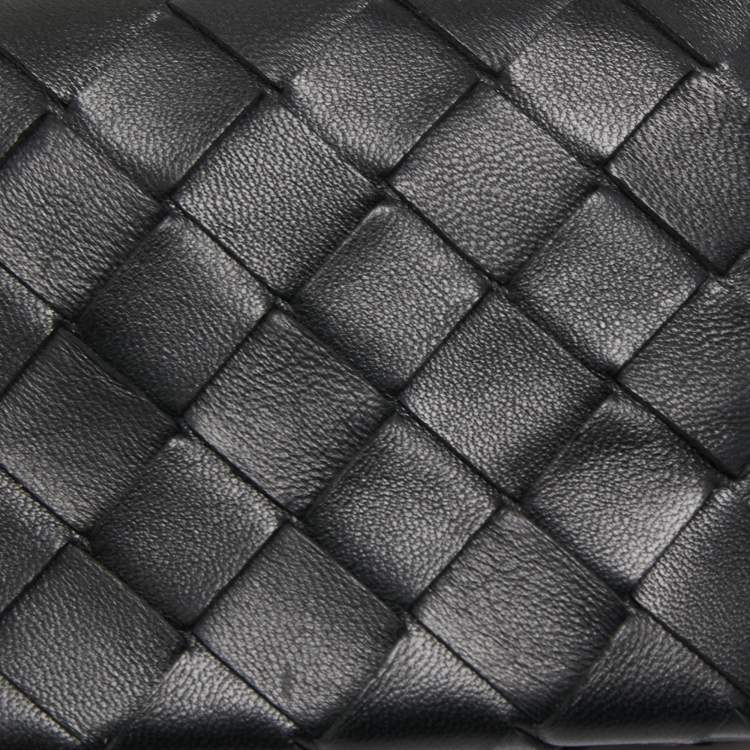 Pre Owned Bottega Veneta Black Intrecciato Leather Wallet On Strap