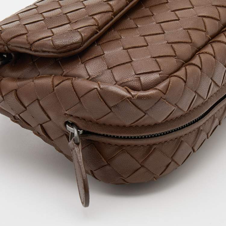 Pre Owned Bottega Veneta Brown Intrecciato Leather Mini Crossbody Bag