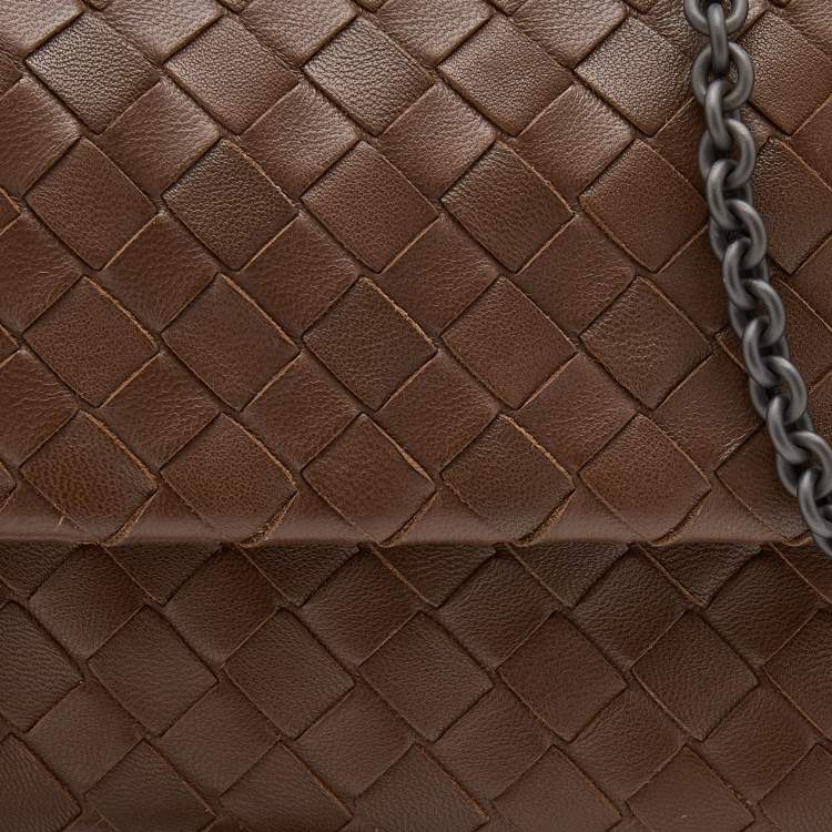 Pre Owned Bottega Veneta Brown Intrecciato Leather Mini Crossbody Bag