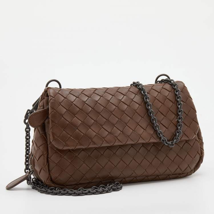 Pre Owned Bottega Veneta Brown Intrecciato Leather Mini Crossbody Bag