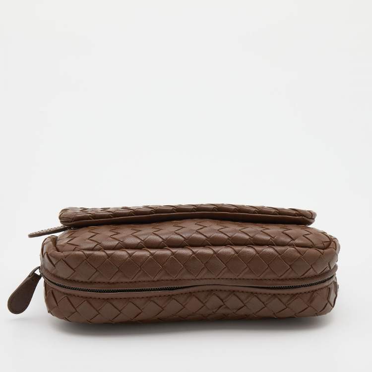 Pre Owned Bottega Veneta Brown Intrecciato Leather Mini Crossbody Bag
