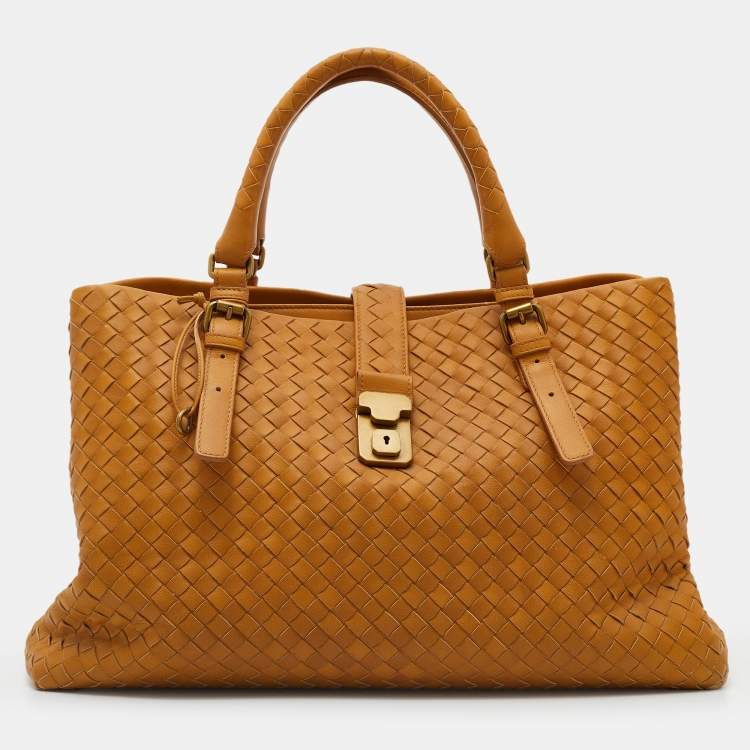 Pre Owned Bottega Veneta Mustard Intrecciato Leather Roma Tote