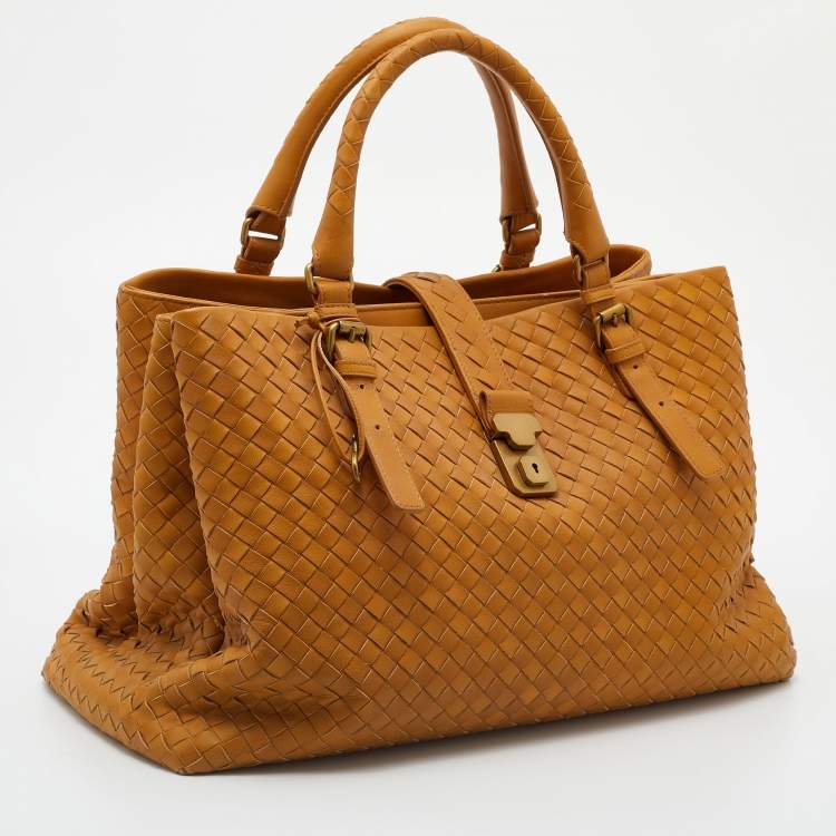 Pre Owned Bottega Veneta Mustard Intrecciato Leather Roma Tote