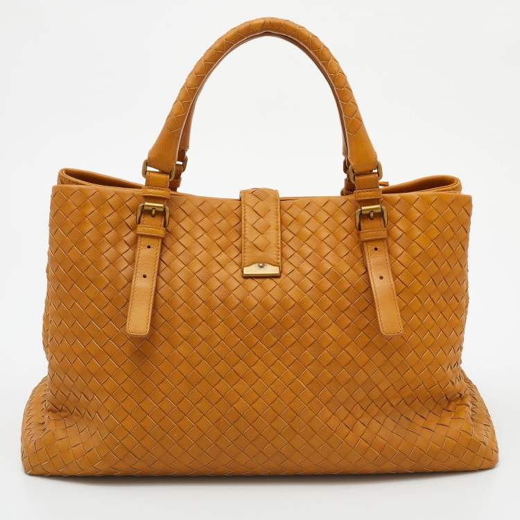 Pre Owned Bottega Veneta Mustard Intrecciato Leather Roma Tote