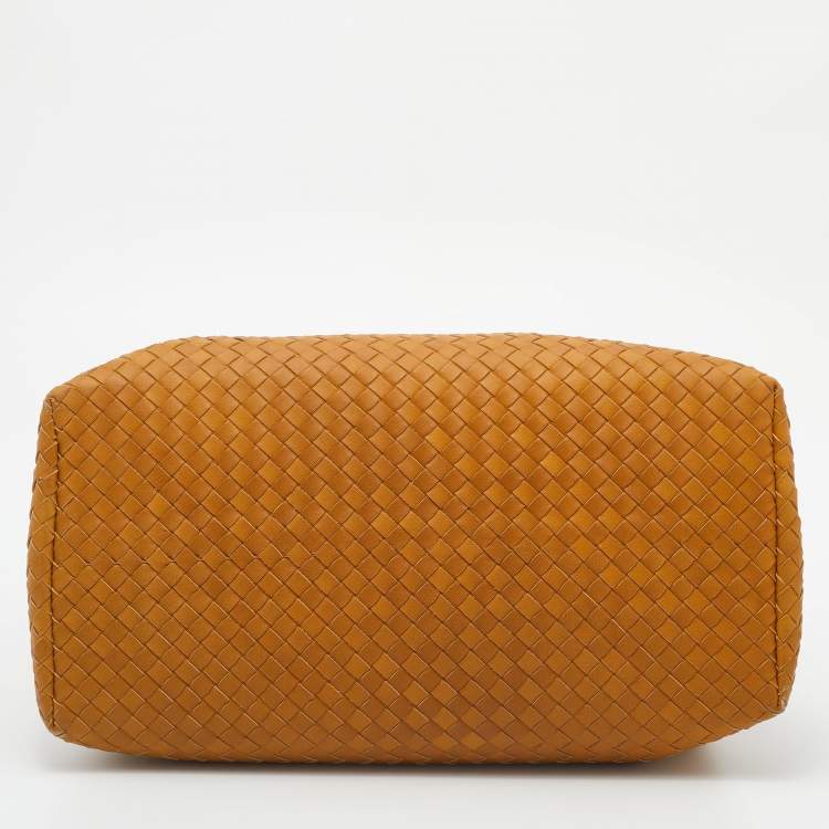 Pre Owned Bottega Veneta Mustard Intrecciato Leather Roma Tote